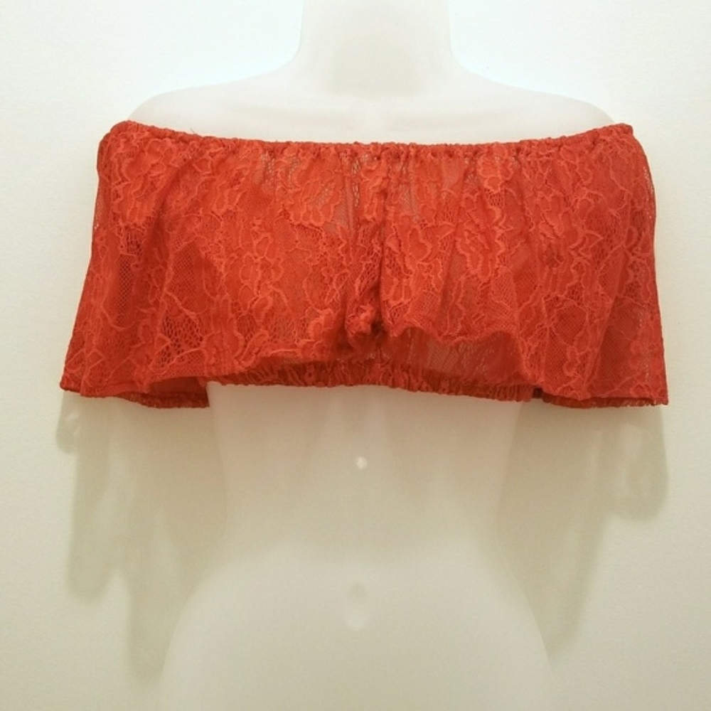 Off the shoulder lace crop top/Swim suit cover up